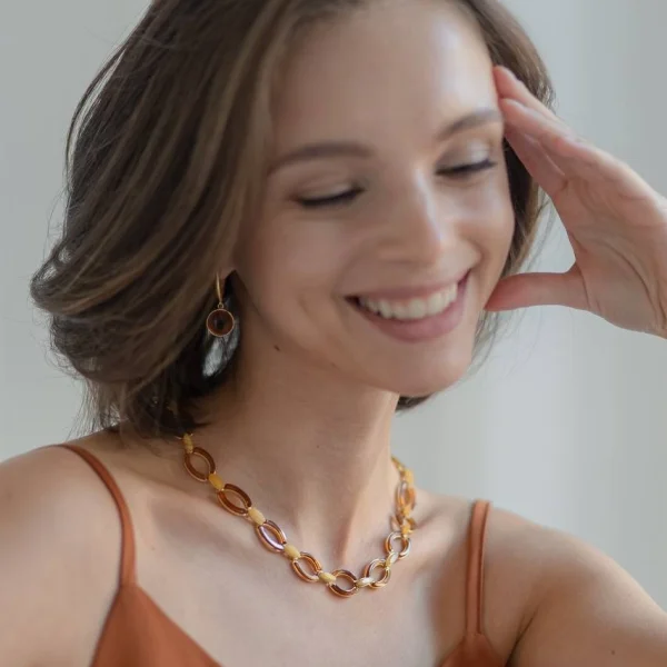 Колье серебряное с янтарём N9103ZO SunStone
