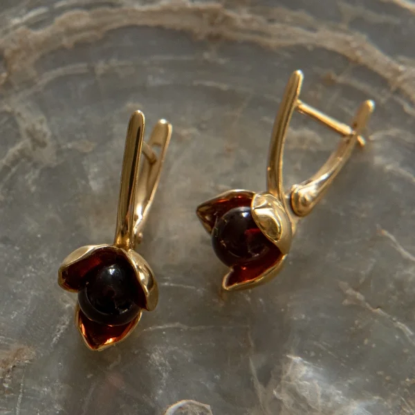 Серебряные серьги с янтарём E10001-2ZK SunStone
