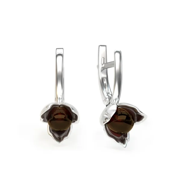 Серебряные серьги с янтарём E10001-2RV SunStone