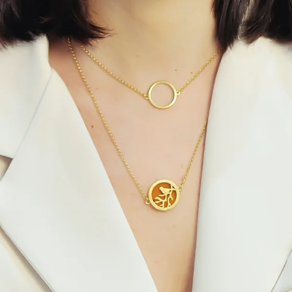 Колье серебряное с янтарём N9277-1ZK SunStone