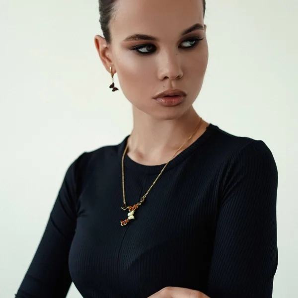 Колье серебряное с янтарём N9118-2ZO SunStone